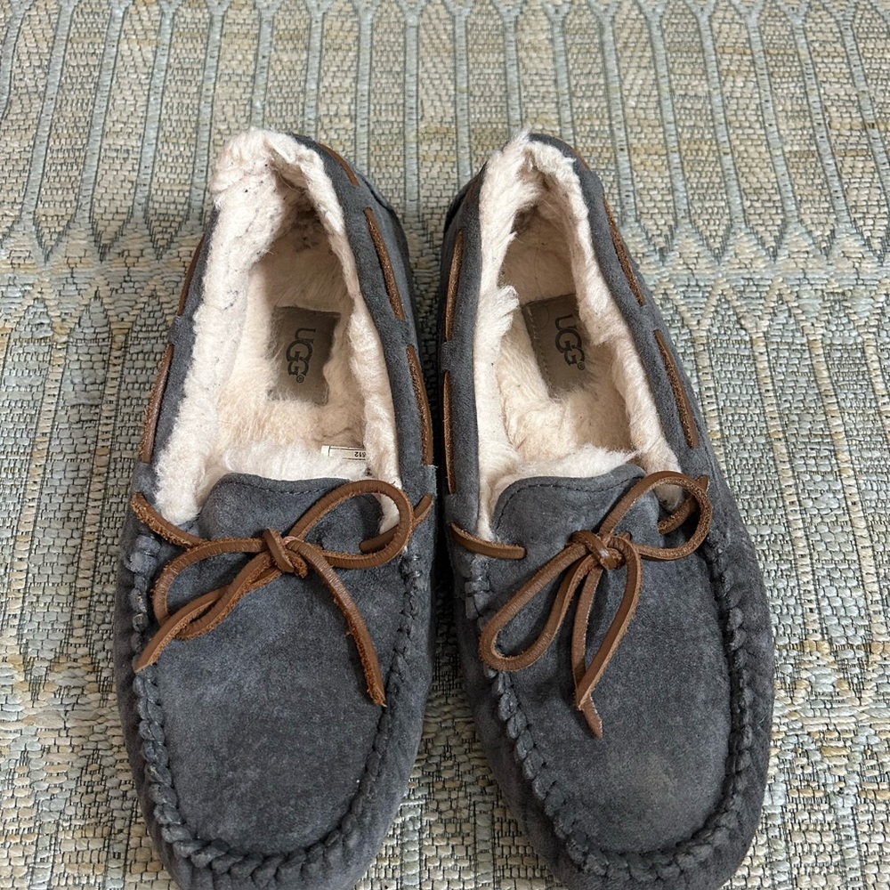 UGG Charcoal Suede Moccasin Slippers